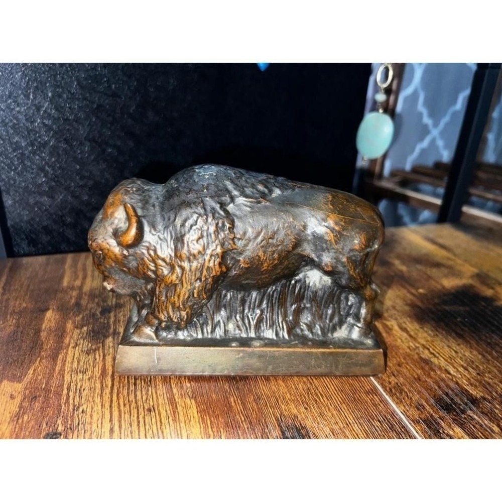 Banthrico Vintage Buffalo Coin Bank 1st National Bank of Greybull Bronze Metal - Picture 3 of 5